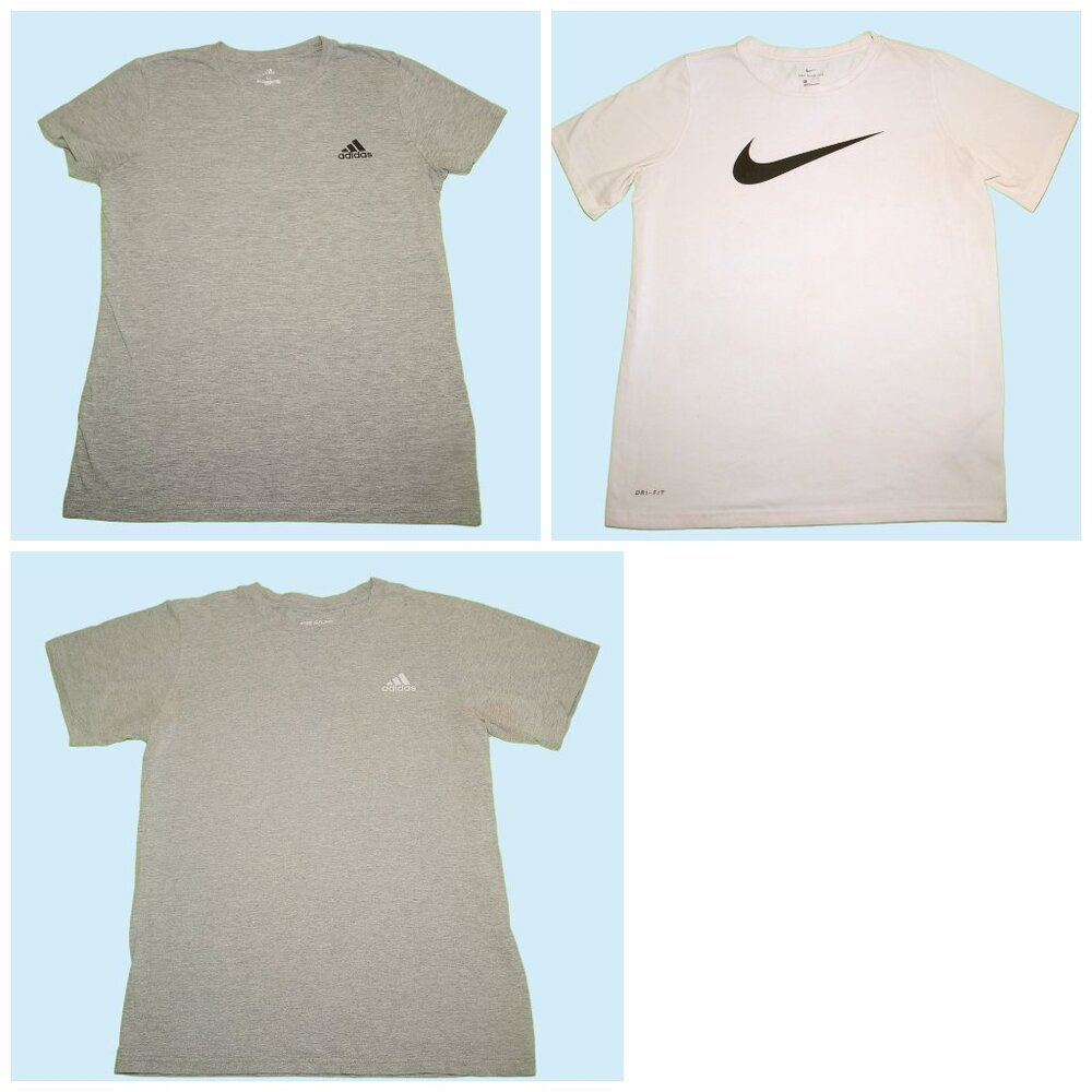 Boys Nike & Adidas T-Shirt Lot of 3 Gray, White Size SM Back to School BTS